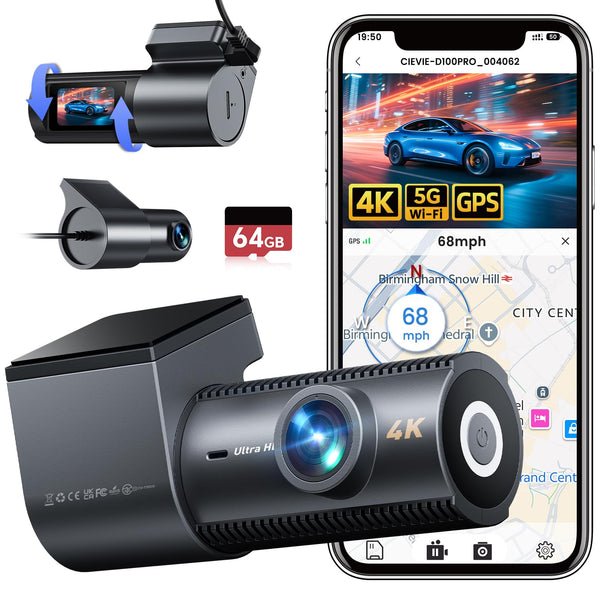 Dash Cam Front and Rear, 4K Dashcam with 64GB SD Card, 1.5'' IPS Display Dual Car Camera with 5GHz Wi-Fi, 24/7 Parking Mode, G-Sensor, Night Vision, 170° Wide Angle, Loop Recording, App Control