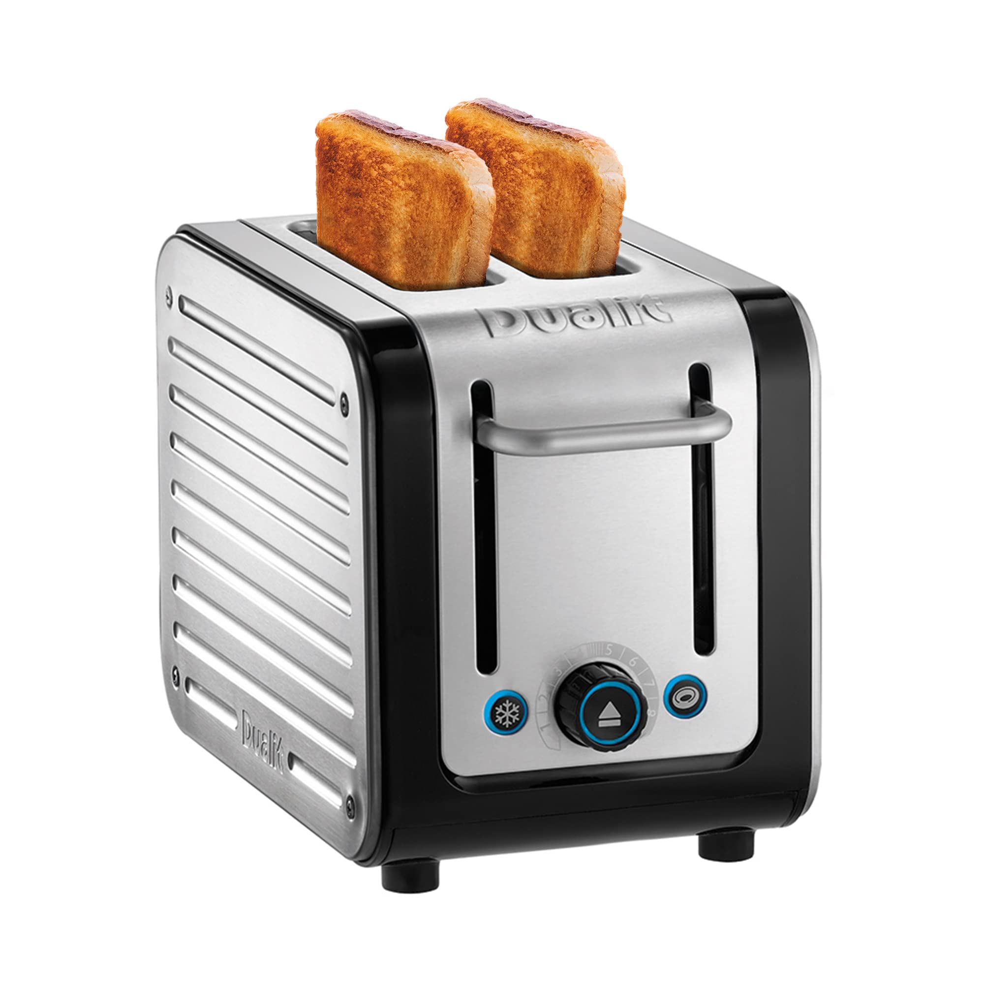 Dualit Architect 2 Slice Toaster | Brushed Stainless Steel with Black Trim | Extra-Wide Slots  Peek and Pop Function  Patented Perfect Toast