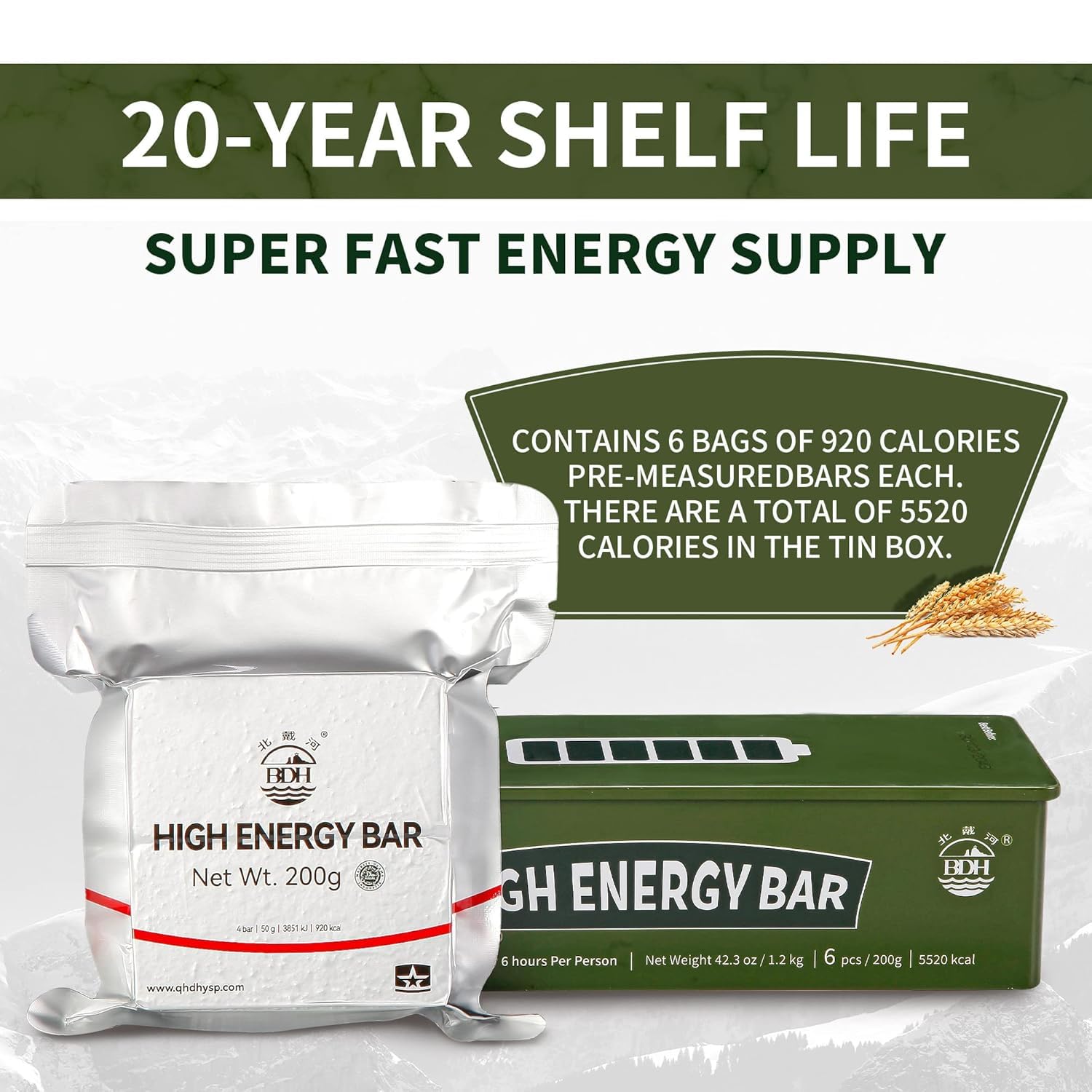 Emergency Food Rations Meal Ready To Eat, Long Self Life 18400 Calorie Survival Tabs Perfect for Camping, Hiking, Army Outdoor Disaster, 20 Pack with Tin Box