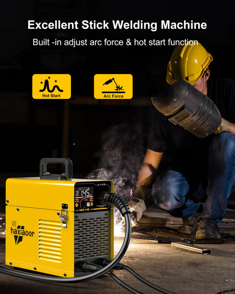 haxiaoer 145A Gasless MIG Welders, 3 in 1 Portable Flux MIG/ARC/Lift TIG MIG Welding Machine with Smart Digital LED Dispaly, Semi-Automatically Synergy Inverter MIG Welder, Best for Beginner