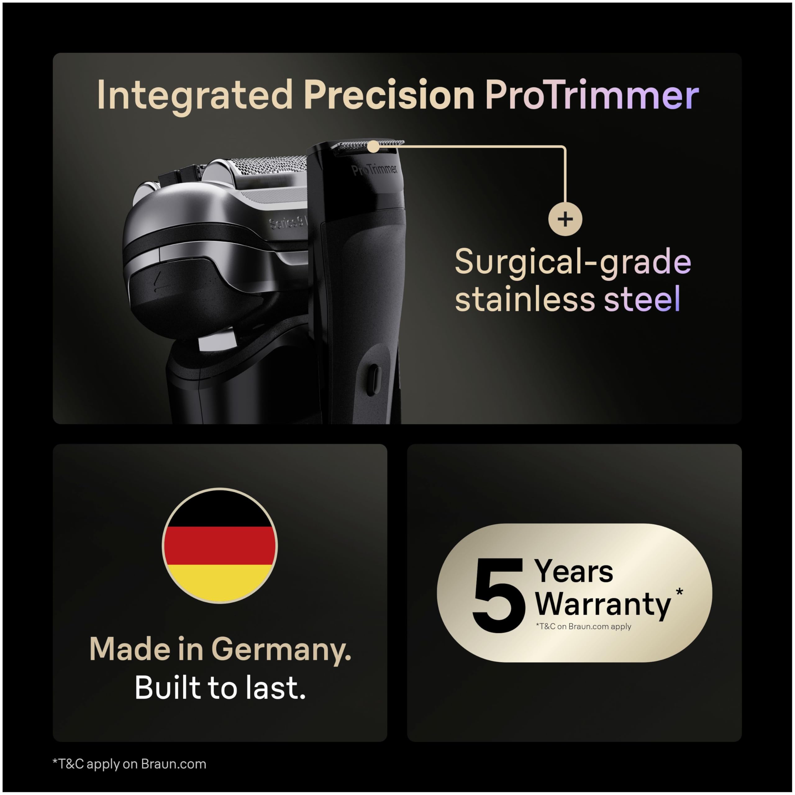 Braun Series 9 PRO+ Electric Shaver, 5+1 Ultra Thin Precision Blades, Pro SensoAdapt, Up to 60 min, Charging Stand, Wet & Dry Foil Razor for Men, 9610SI, Black