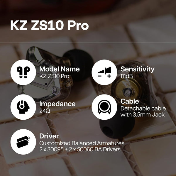 Linsoul KZ ZS10 Pro, 4BA+1DD 5 Driver in Ear Monitor, HiFi Wired Earbuds, Gaming Earbuds, Hybrid IEM Earphones with Stainless Steel Faceplate, Recessed 2 Pin Detachable Cable(With Mic, Glare Blue)