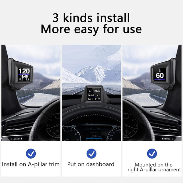 AMROOLOO Head up Display for Cars, Rotatable Screen In-car Instrument, Displaying Driving Data, GPS Speedometer, OBD Car Head-up Display, Suitable for All Cars, black