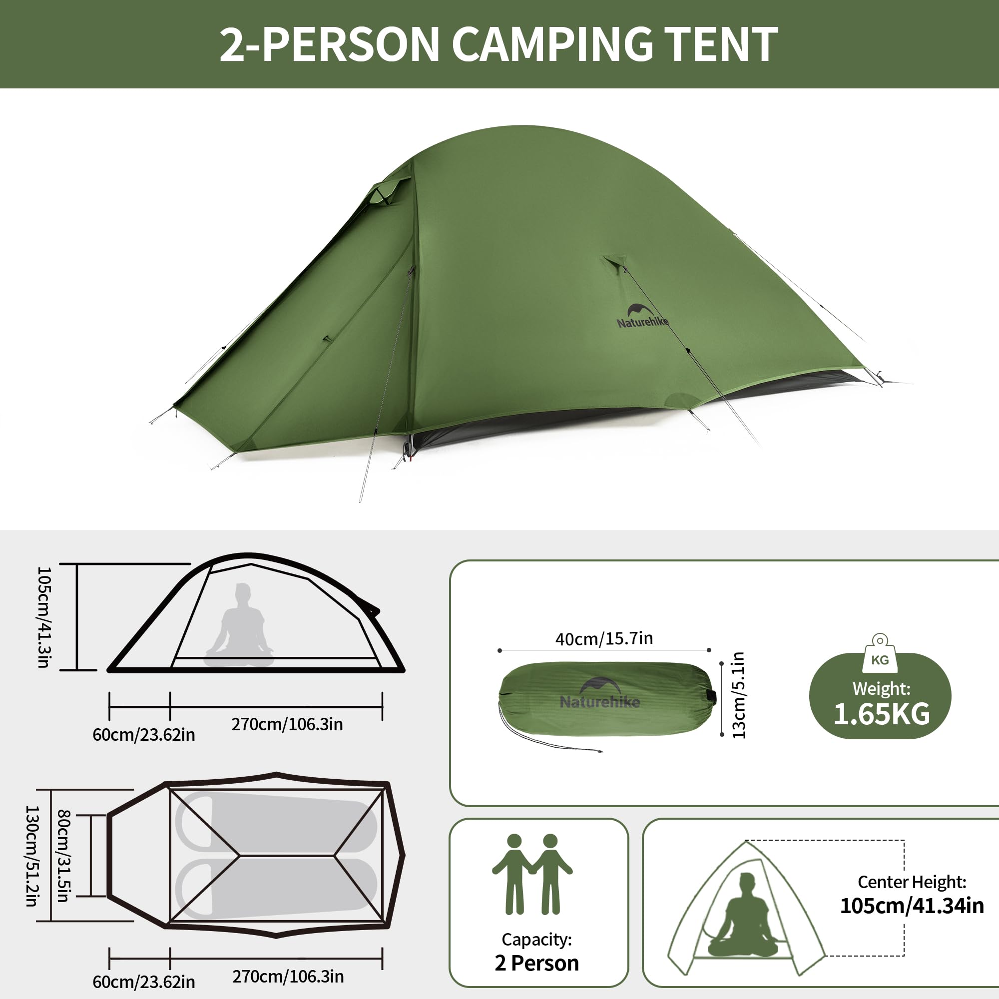 Naturehike Cloud up 2 Camping Tent 2 Man Backpacking Tent 3-4 Season Wild Country Tent Lightweight Dome Tent
