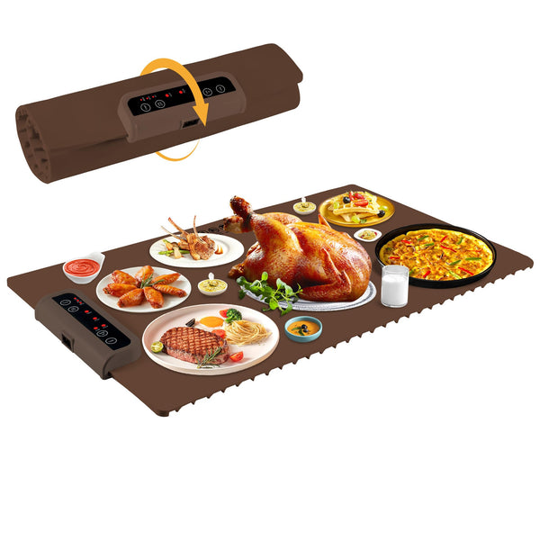 Food Warming Mat-Foldable Electric Warming Mat for Food Sillicon Food Warmer with Adjustable Temperature Control Time Moders Locking Function Warming