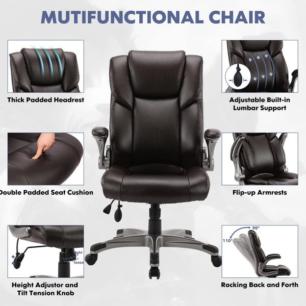 COLAMY Executive Office Chair with Footrest - Ergonomic High Back Design, Thick Bonded Leather Computer Chair with Removable Lumbar Pillow, Recliner Desk chair for Home Office Work Comfort (Black)