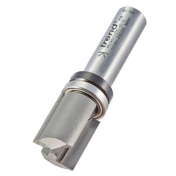 Trend Professional Guided Trimmer, 1/2 Inch Shank, 12.7mm Cut Diameter, 50mm Cut Length, Tungsten Carbide Tipped, 46/23X1/2TC