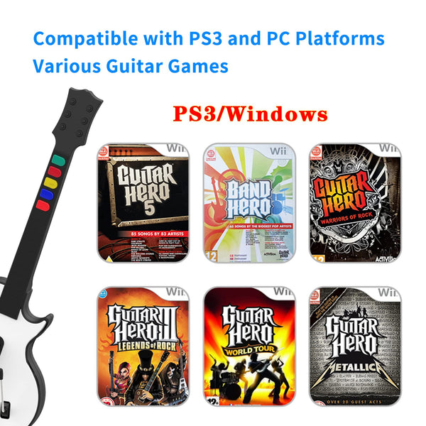 NBCP Wireless Guitar Controller for PC & PS3 - Guitar Hero 3/4/5 & Rock Band 1/2 Games - With Straps & Wireless Dongle, White