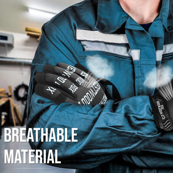 WESTWOOD FOX Gardening Working Gloves Garden Thorn Proof Flexible Heavy Duty Leather Mechanic Utility Dexterity Breathable Construction Gloves for Work Mens Women (Metallic Orange, L)