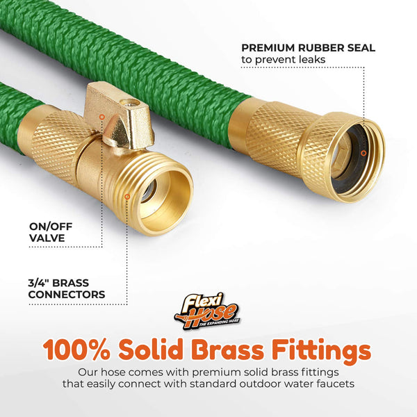 Flexi Hose Expandable Garden Hose - 100FT Heavy Duty Water Hose, Retractable Hose with 2cm Brass Fittings - Expandable Hose Design Includes Spray