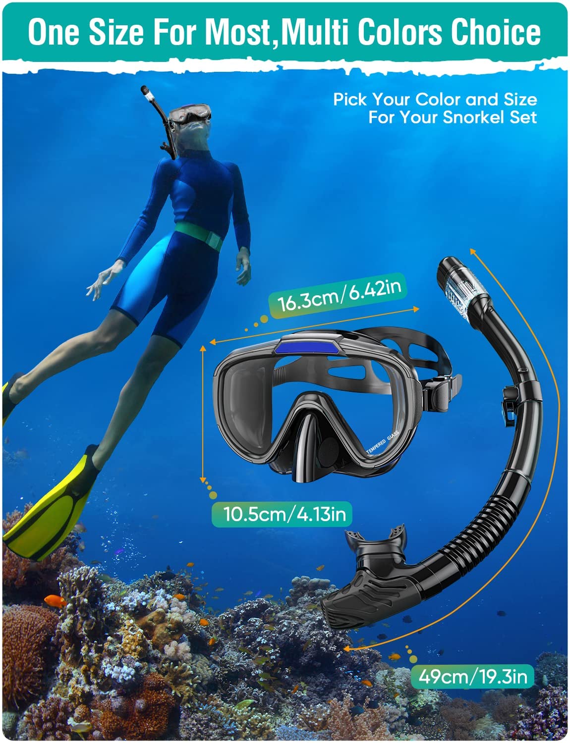 Lealinga Snorkel Set Adults Snorkel Mask Anti-Fog Panoramic View Diving Mask Dry Top Snorkel Kit with Travel Bag Diving Set for Snorkeling Scuba Diving Swimming Travel