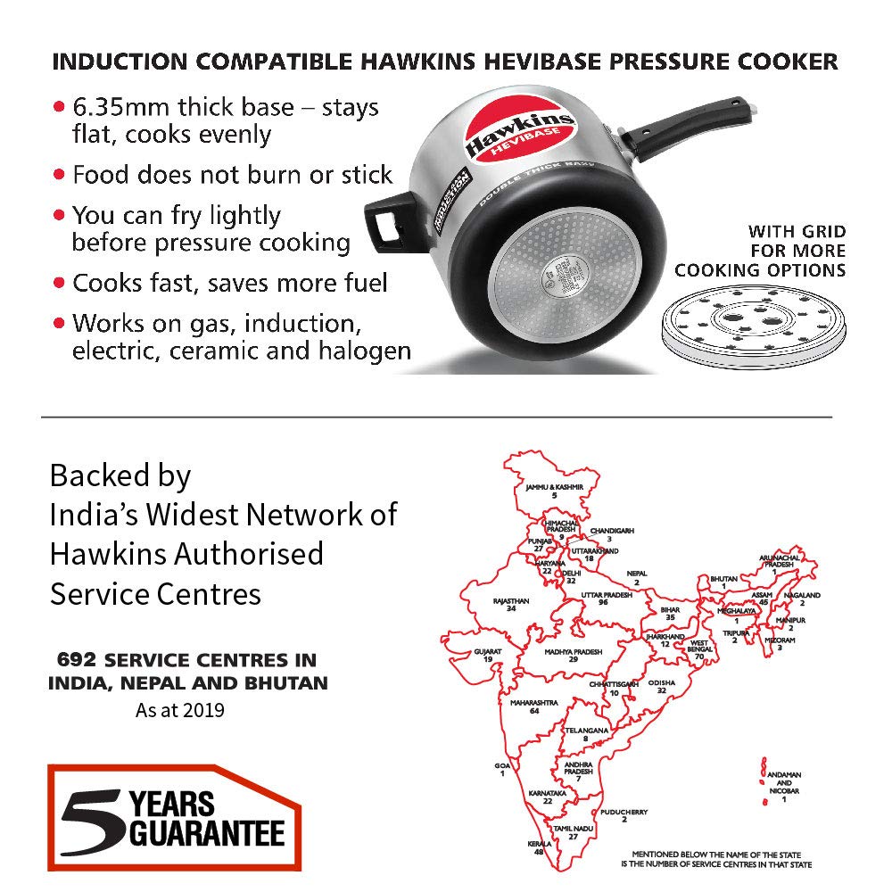Hawkins Hevibase Induction Compatible Pressure Cooker, 6.5 Litre, Silver (IH65)