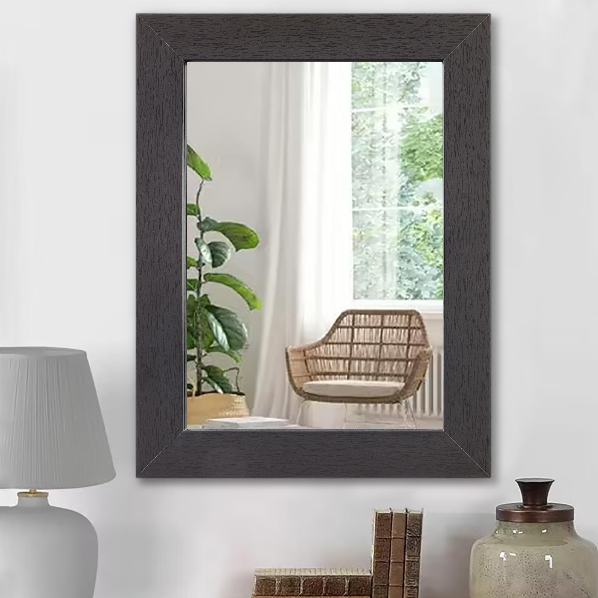 HLFMVWE Mirrors for Wall Black Vintage Rustic Wood Framed Mirror Decorative Rectangle Farmhouse Large Wall Mirrors for Living Room Bedroom Bathroom