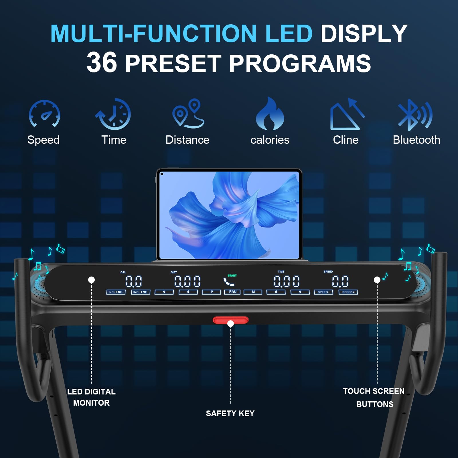 Decorcn Folding Treadmill for Home, 4.5HP, 20 Auto Incline, 1km/h-16km/h, 150KG limited, Running Machine for Heavy People with LED, Bluetooth Speakers, Silent Walking Pad