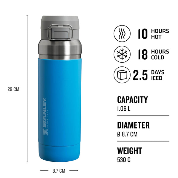 STANLEY Quick Flip Stainless Steel Water Bottle 0.47L - Keeps Cold For 7 Hours - Leakproof - BPA-Free Thermal Flask - Dishwasher Safe - Cup Holder Compatible