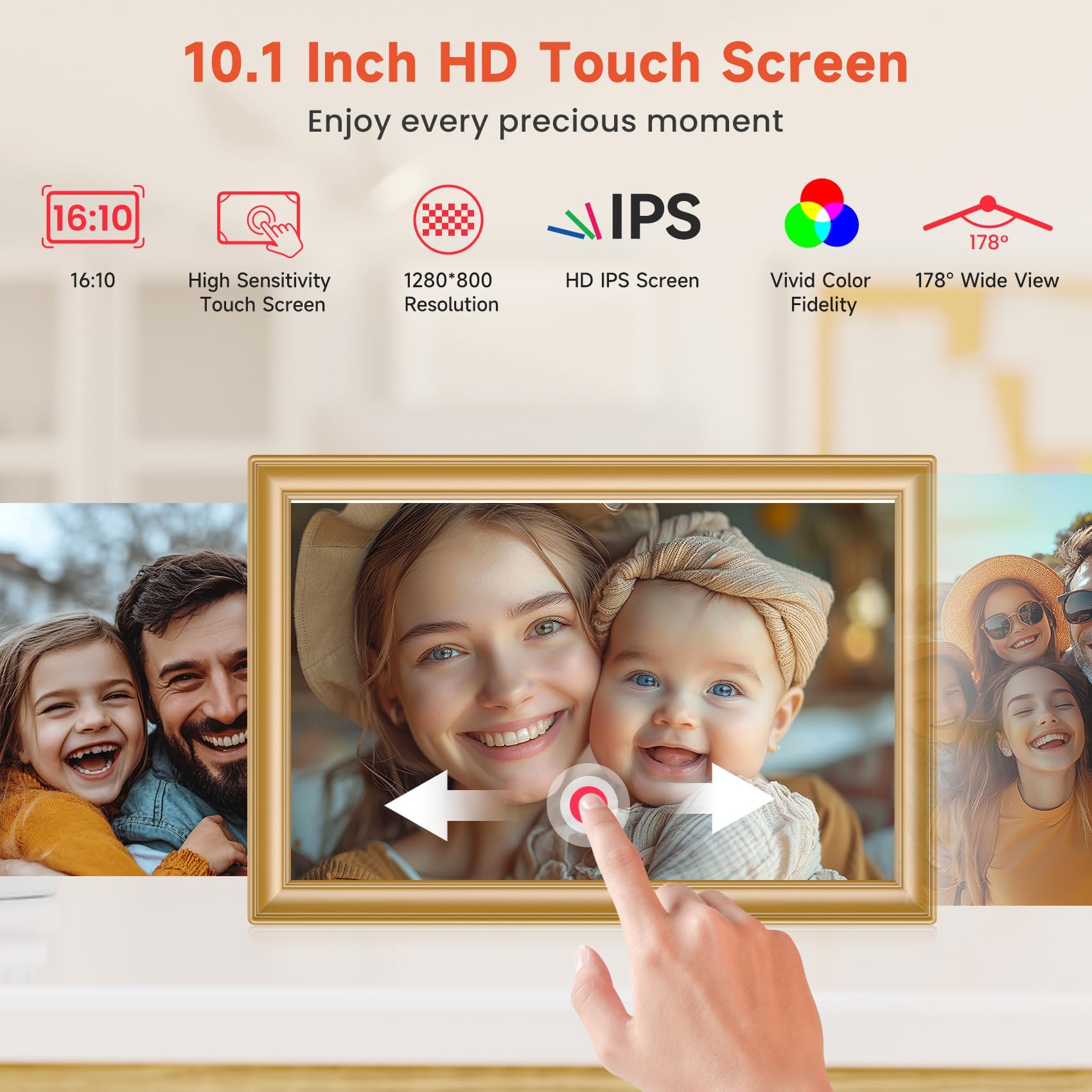 Frameo WiFi Digital Photo Frame 10.1 Inch - 1280x800 HD IPS Touch Screen Picture Frame Electronic, 32GB Memory, Auto Rotate, Wall Mountable, Digital PictureFrame for Sharing Photos and Videos