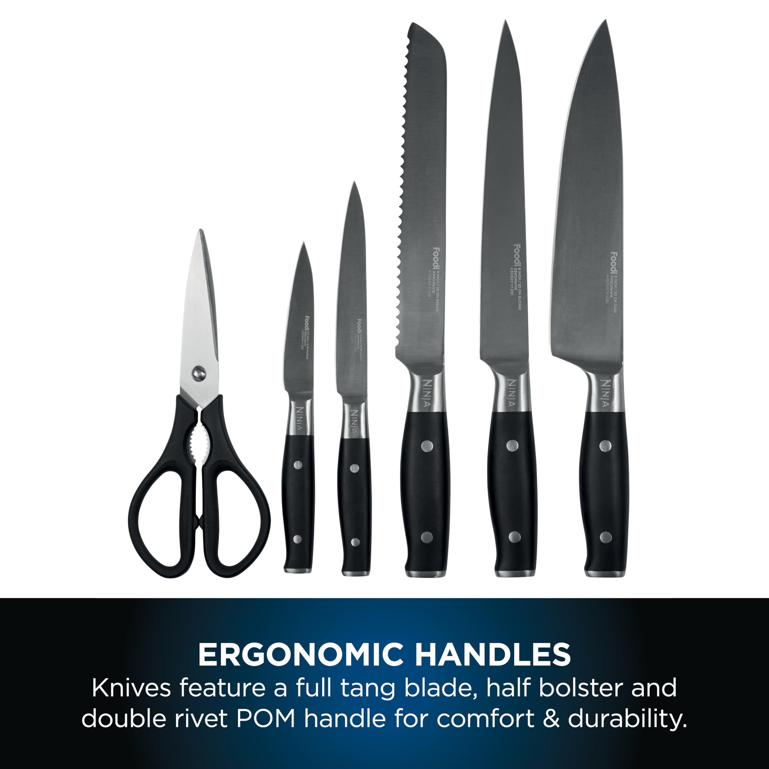 Ninja Foodi StaySharp Knife Block with Integrated Sharpener, 5-Piece Knife Set includes Chef, Bread, Slicing, Utility, Paring Knives, Stainless Steel K32005UK, Black