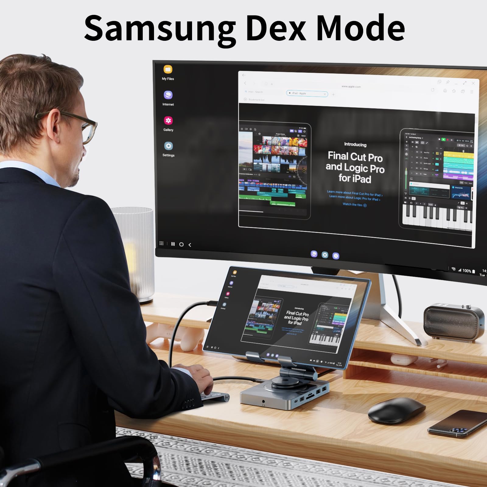 360° Rotating iPad/iPad Pro USB C Docking Station, 11-in-1 with SD TF 4.0 Reader, 4K@60Hz HDMI, RJ45, Audio, USB A, USB C, For Tablet, Steam Deck, ROG Ally, Legion Go, Msi Claw, Samsung, etc