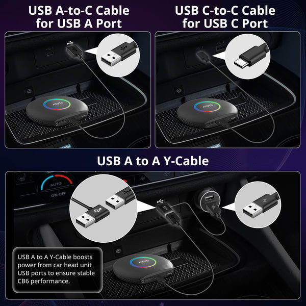 CB6 CarPlay AI Box Android 13 CarPlay Wireless/Android Auto Converts Wired to Wireless with 4G LTE, 5G Wi-Fi, 2 Bluetooth, AI Dongle, Support for YouTube, 4G+64G, Black