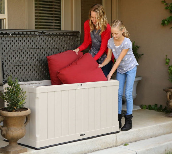 LIFETIME Plastic Wood Grain Textured Storage Box Desert Sand/Grey, 151x72x69 cm