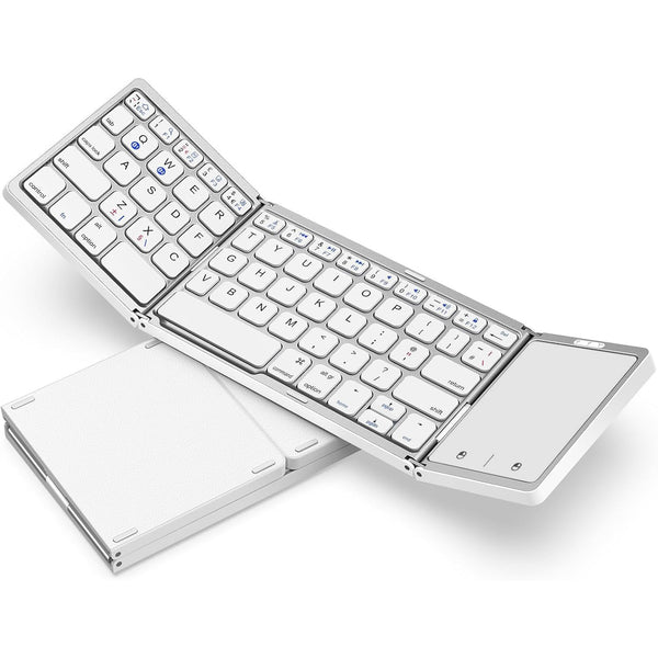 Seenda Folding Bluetooth Keyboard with Touchpad, Foldable Portable Travel Mini Wireless Keyboard, Rechargeable UK layout for iOS Android Windows PC Tablet phone ipad, Black and Grey