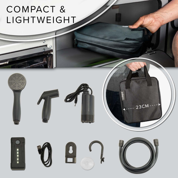 Colapz USB Rechargeable Camping Shower - Portable Shower for Dogs - High Pressure Jet Wash for Bikes - 1 Shower Head - 1 Jet Head - Carry Case Included - Campervan Essentials