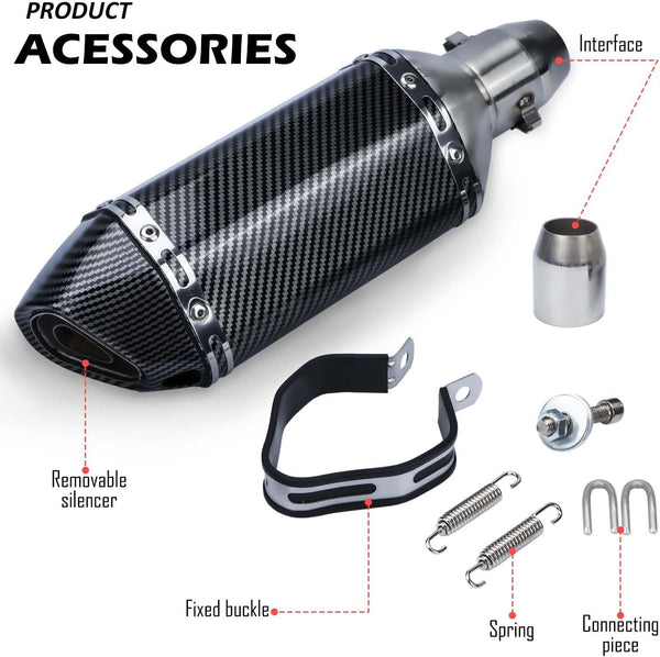 Motorcycle Slip On Exhaust Muffler, 38-51mm/1.5-2in Inlet Stainless Steel Universal Motorcycle Exhaust Mufflers Exhaust Muffler Carbon Fiber Pipe for Motorcycles Modification