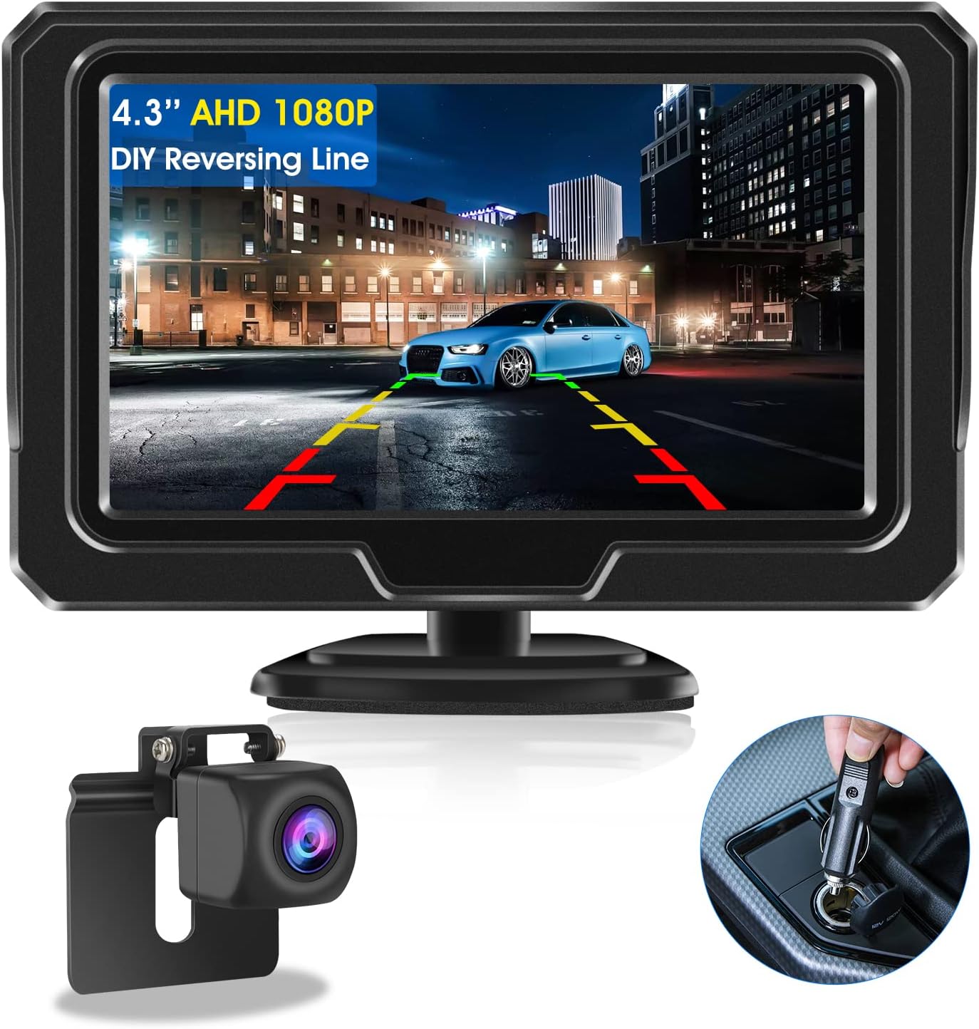 【2025 Upgrade】Reversing Camera Kit AHD 1080P Reverse Camera Kit Rear View Camera with 4.3'' LCD Monitor Reverse Camera for Van,Car,Truck,Pickup,SUV Waterproof Night Vision DIY Parking Guide Lines