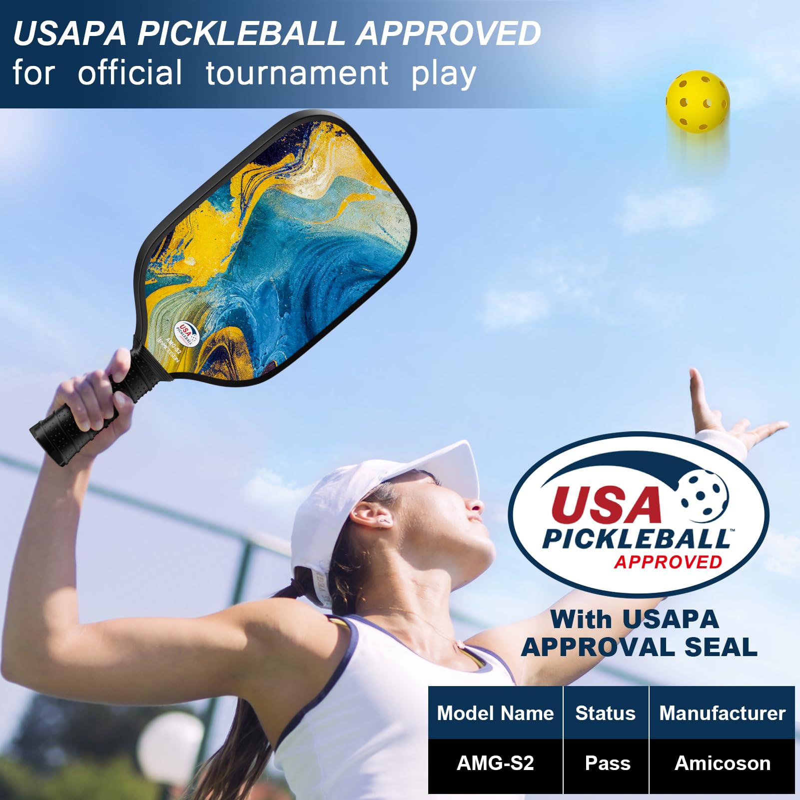 USAPA Approved Fiberglass Pickleball Set - 2 Lightweight Rackets, 4 Balls, 2 Cooling Towels, Bag & Gifts for Men & Women