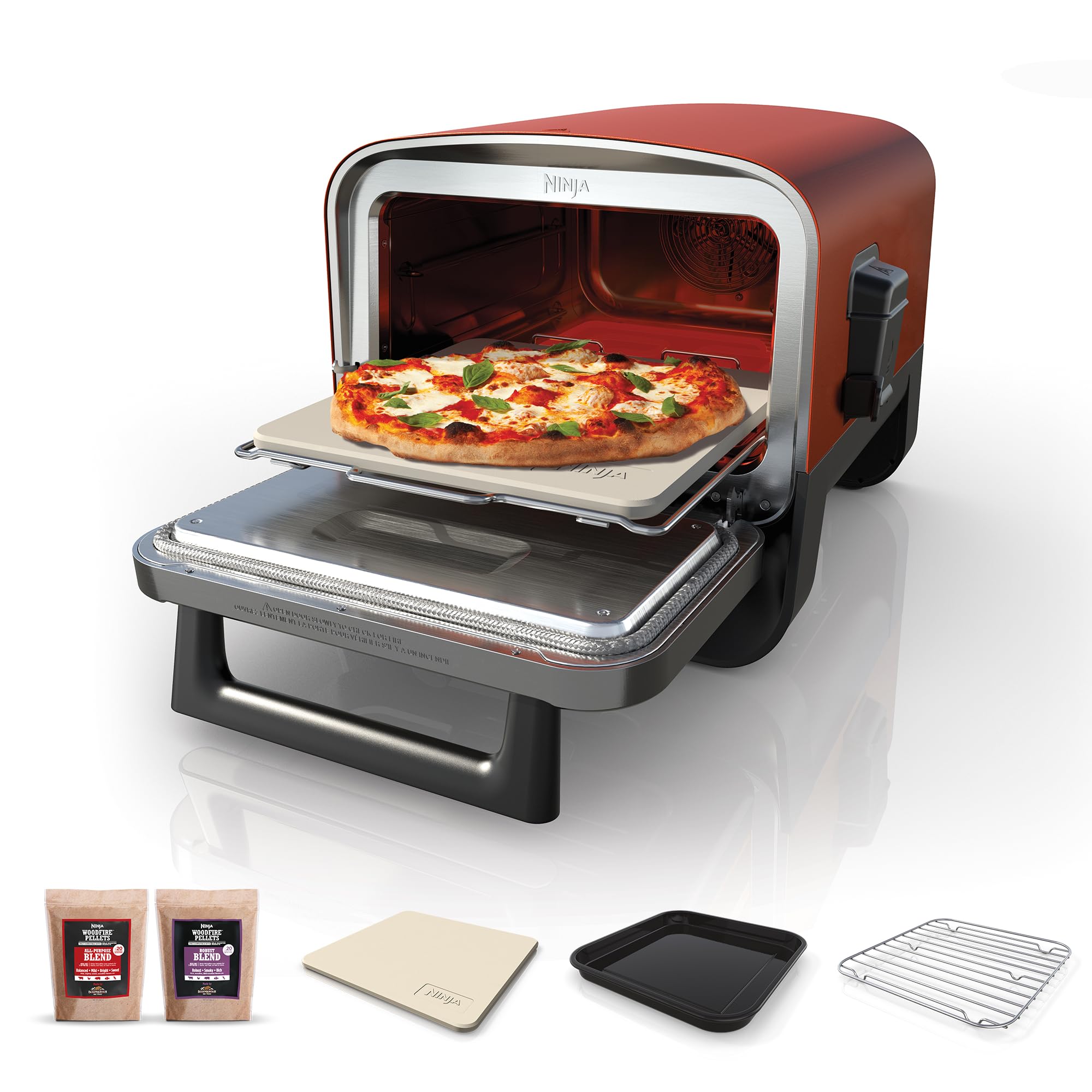 Ninja Artisan Electric Outdoor Pizza Oven & Air Fryer, 4 Functions: Pizza, Air Fry, Bake & Prove, 5 Pizza Settings, Includes 12-inch Pizza Stone, Pizza Peel, Baking Tray & Air Fry Basket, Grey MO201UK