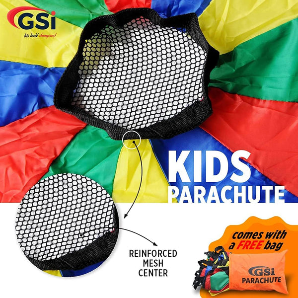 GSi Kids Play Parachute Rainbow Parachute Toy Tent Game for Children Gymnastic Cooperative Play and Outdoor Playground Activities (16 Feet)