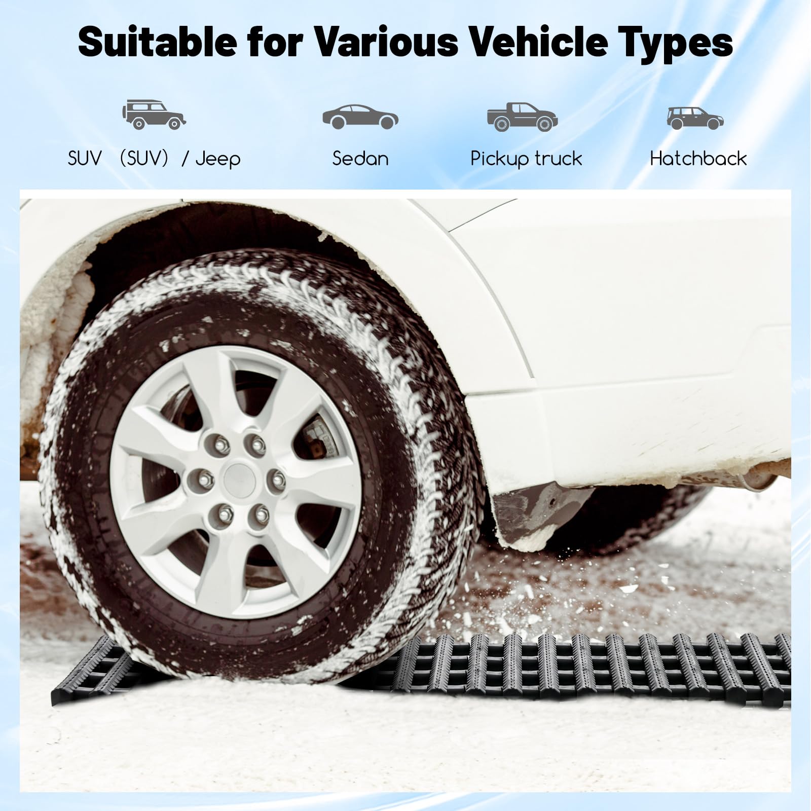 COSTWAY 2 Pack Tire Traction Mats, Folding Non-Slip TPR Recovery Track for Sand/Mud/Snow Off-road, Tire Ladder Pad Emergency Devices for Cars, Trucks, Van (100 x 21 x 3cm)