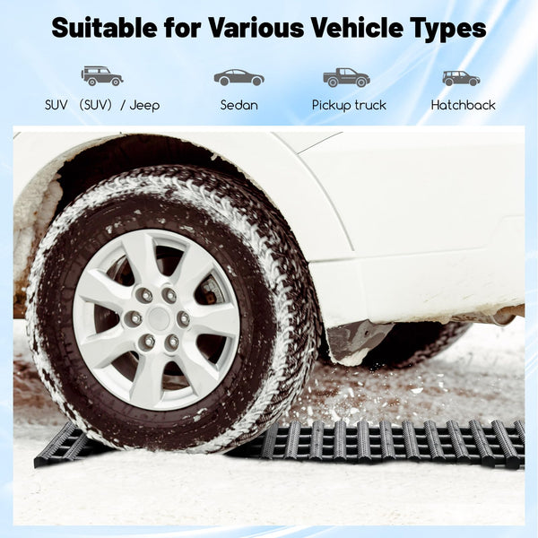 COSTWAY 2 Pack Tire Traction Mats, Folding Non-Slip TPR Recovery Track for Sand/Mud/Snow Off-road, Tire Ladder Pad Emergency Devices for Cars, Trucks, Van (100 x 21 x 3cm)