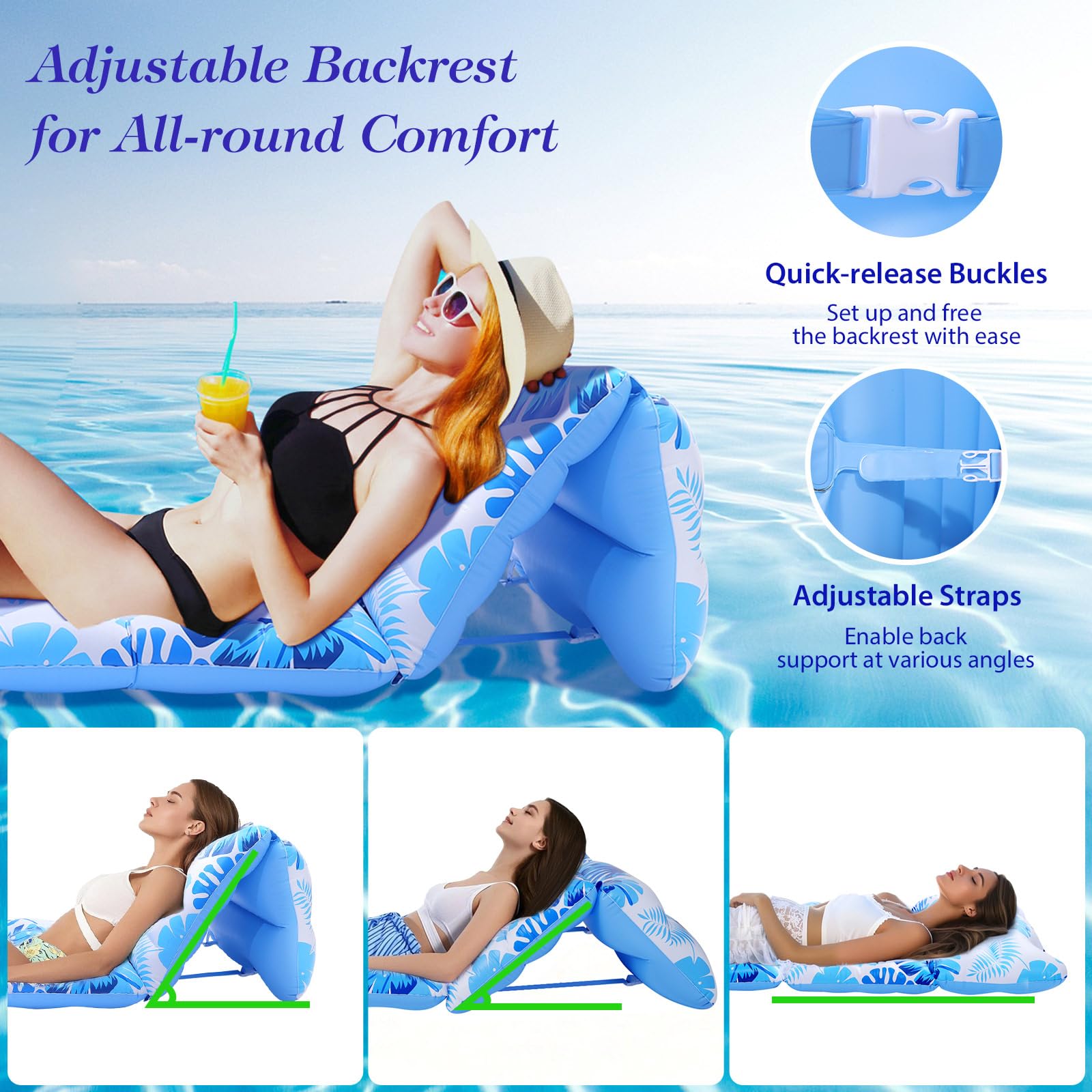 MoKo Pool Floats Adult, Floating Bed with Ice Bar, Tanning Bed Pool Raft Inflatable Lounger with Drink Holder Tanning Chair Inflatable Pool Toys for Party Beach Backyard