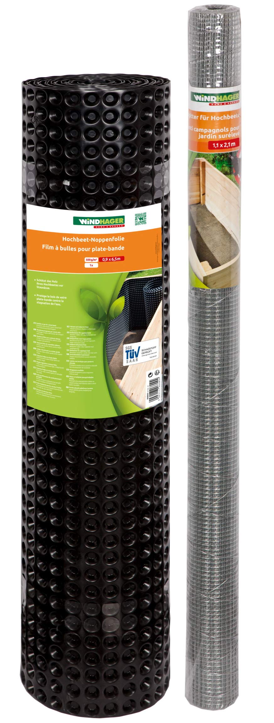 Windhager 96909 Mesh and Textured Film Economy Set, Base Wall, Aviary, Vole, Mole Barrier, Protective Grille for Raised Beds, Rabbit Wire, Wood