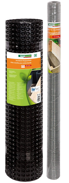 Windhager 96909 Mesh and Textured Film Economy Set, Base Wall, Aviary, Vole, Mole Barrier, Protective Grille for Raised Beds, Rabbit Wire, Wood