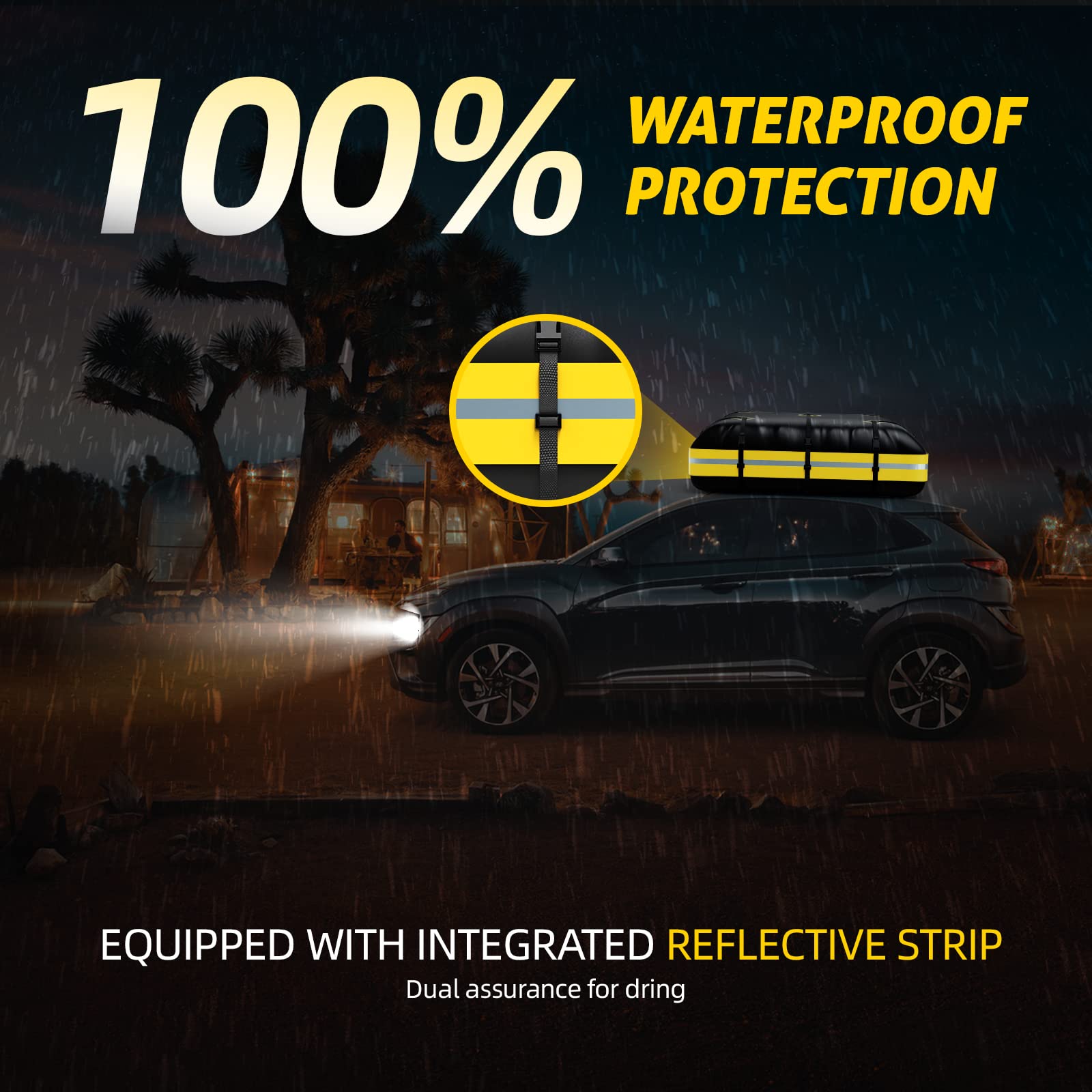 Rooftop Cargo Carrier Bag,100% Waterproof Heavy Duty 1000D Car Top Carrier,15 Cubic Feet Car Roof Bag for All Vehicle with/Without Rack,High-Frequency Welded Seams,Anti-Tear Anti-Slip Mat,6 Door Hooks