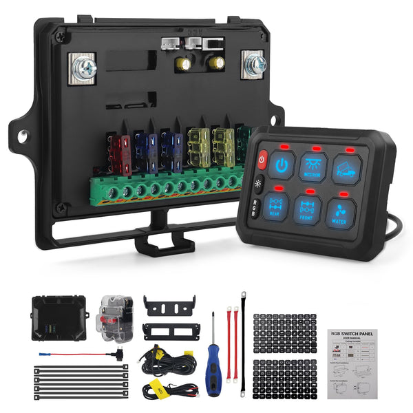 Chelhead 12V/24V Switch Control Panel RGB 6 Gang Dimmable Multi-Function Programmable Switch Panel Acc Battery Control Waterproof, Compatible with Truck Boat SUV RV Trailer Marine ATV UTV