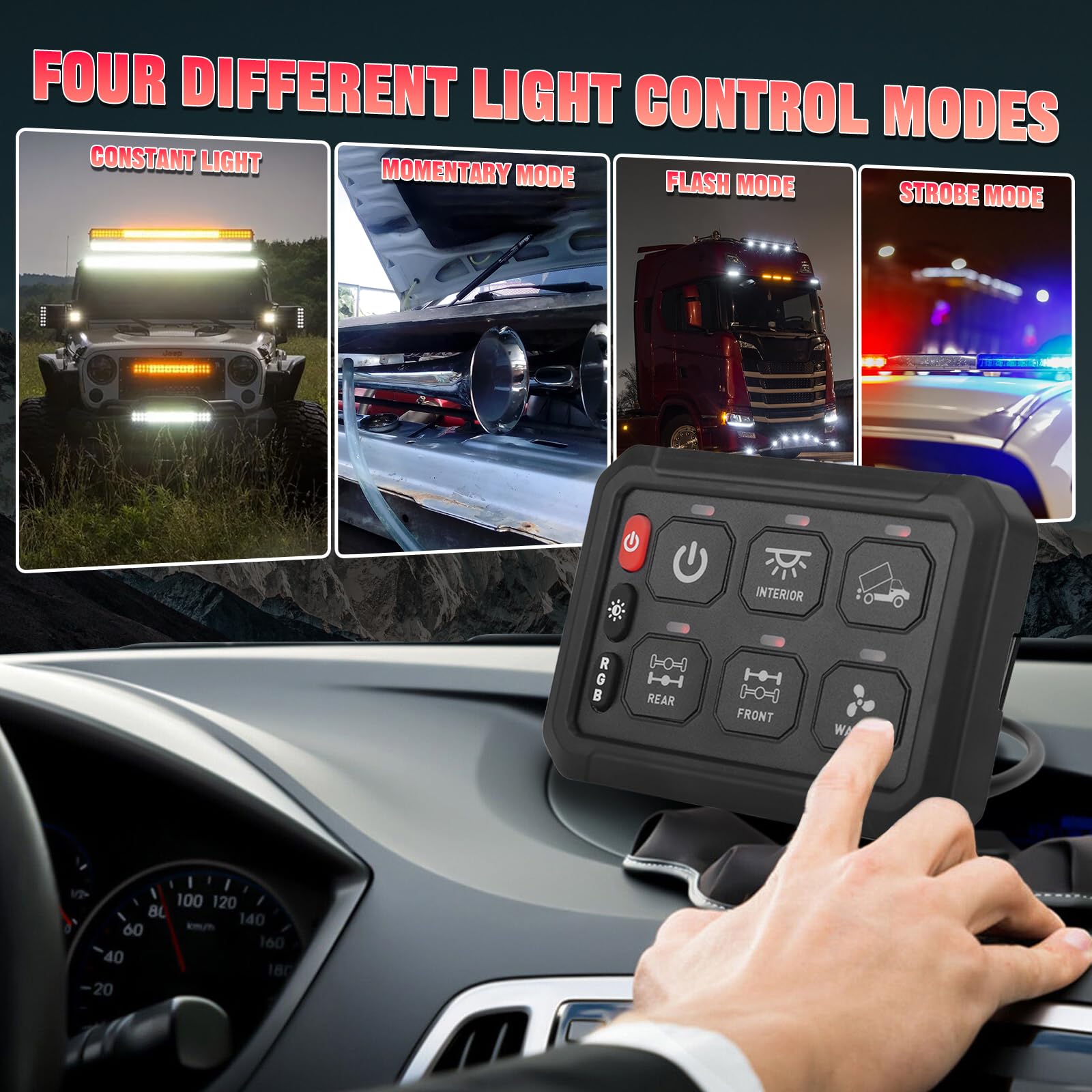 Chelhead RGB 6 Gang Switch Panel with APP Control, Universal Circuit Control Relay System, Multi-Function Bluetooth Remote Switch Panel, Compatible with Truck Boat SUV RV Trailer Marine ATV UTV