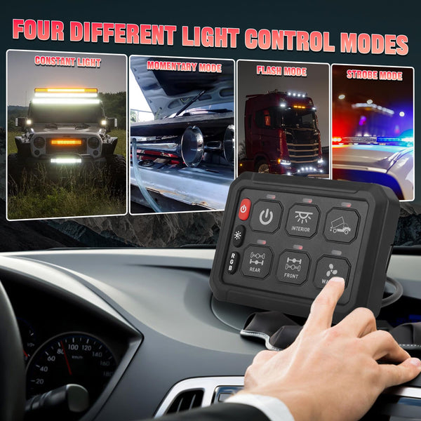 Chelhead RGB 6 Gang Switch Panel with APP Control, Universal Circuit Control Relay System, Multi-Function Bluetooth Remote Switch Panel, Compatible with Truck Boat SUV RV Trailer Marine ATV UTV