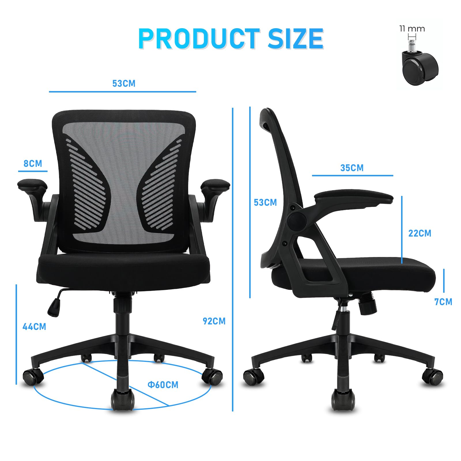Durrafy Office Chair Ergonomic Desk with 90 Flip-up Armrest Lumbar Support, Height Adjustable Chair, Executive Swivel Computer Padded Seat Cushion