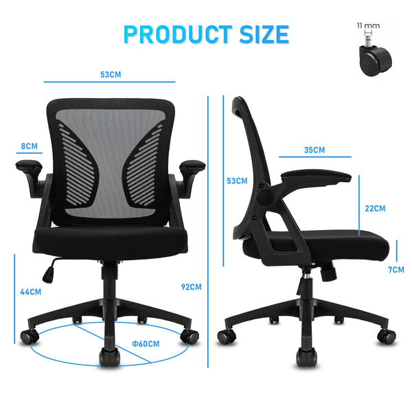 Durrafy Office Chair Ergonomic Desk with 90 Flip-up Armrest Lumbar Support, Height Adjustable Chair, Executive Swivel Computer Padded Seat Cushion