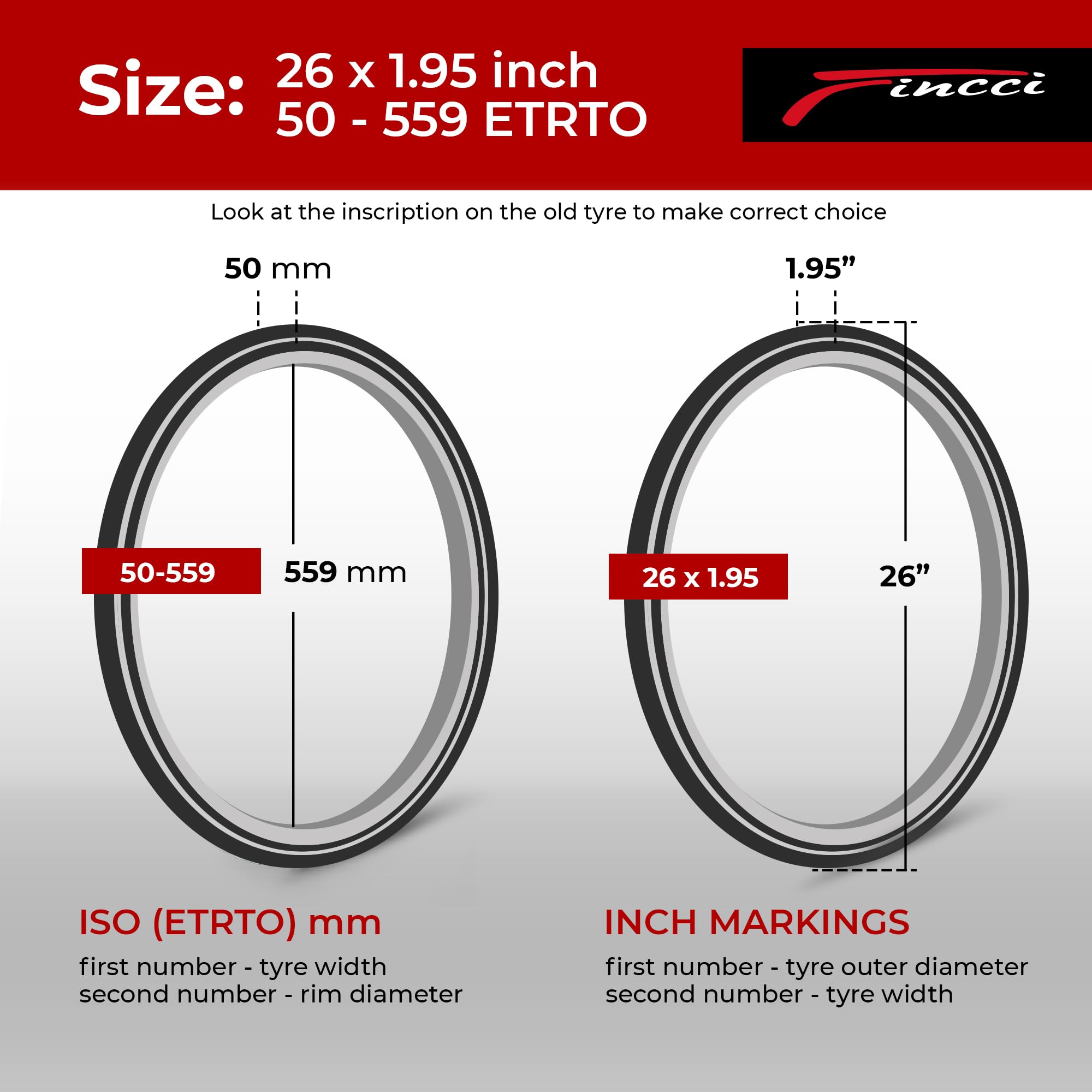 Fincci Set Pair 26 x 1.95 Bike Tyre 50-559 Foldable 60 TPI Tyres with Schrader Valve Inner Tubes for MTB Mountain Hybrid Bike Bicycle (Pack of 2)