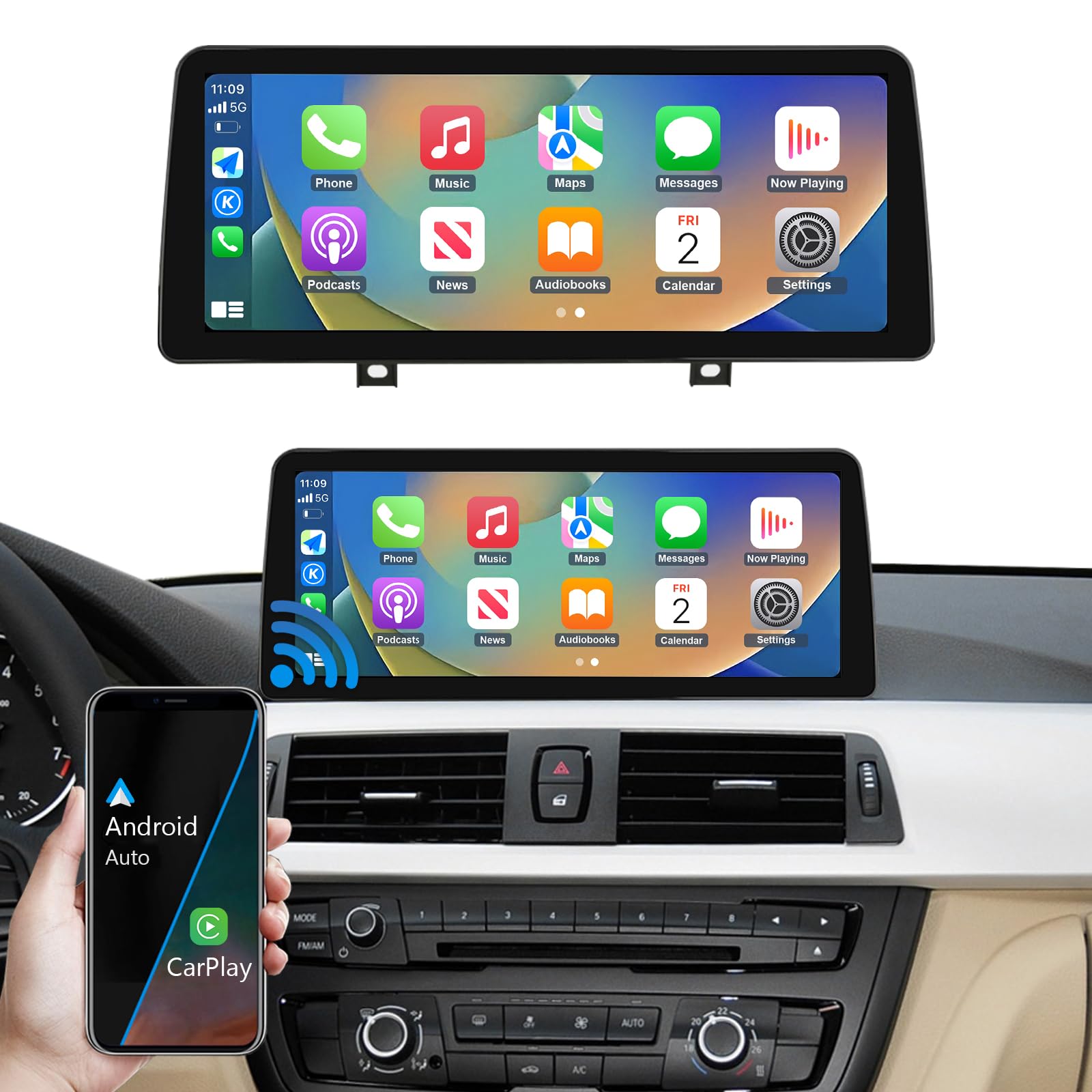 Road Top 12.3 Inch Ultra-Narrow Carplay Touchscreen for BMW 3 & 4 Series F30/F31/F32/F33/F34/F35/F36 2012-2015 Year, Car Stereo Multimedia Radio Receiver, Support Wireless Android Auto, Mirrorlink