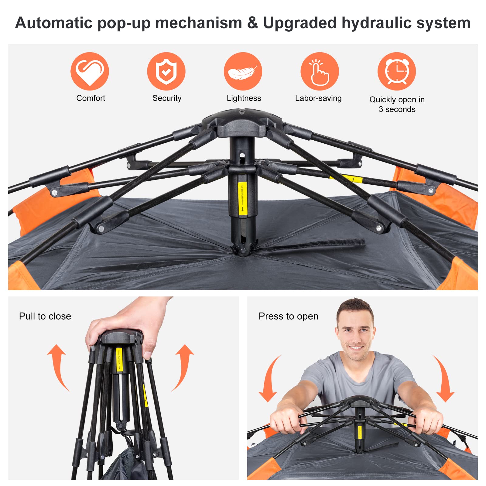 Amflip Camping Tent Automatic 3 Man Person Instant Tent Pop Up Ultralight Dome Tent 4 Seasons Waterproof & Windproof Camping Tent with Removable Outer Tarpaulin, Double Layers