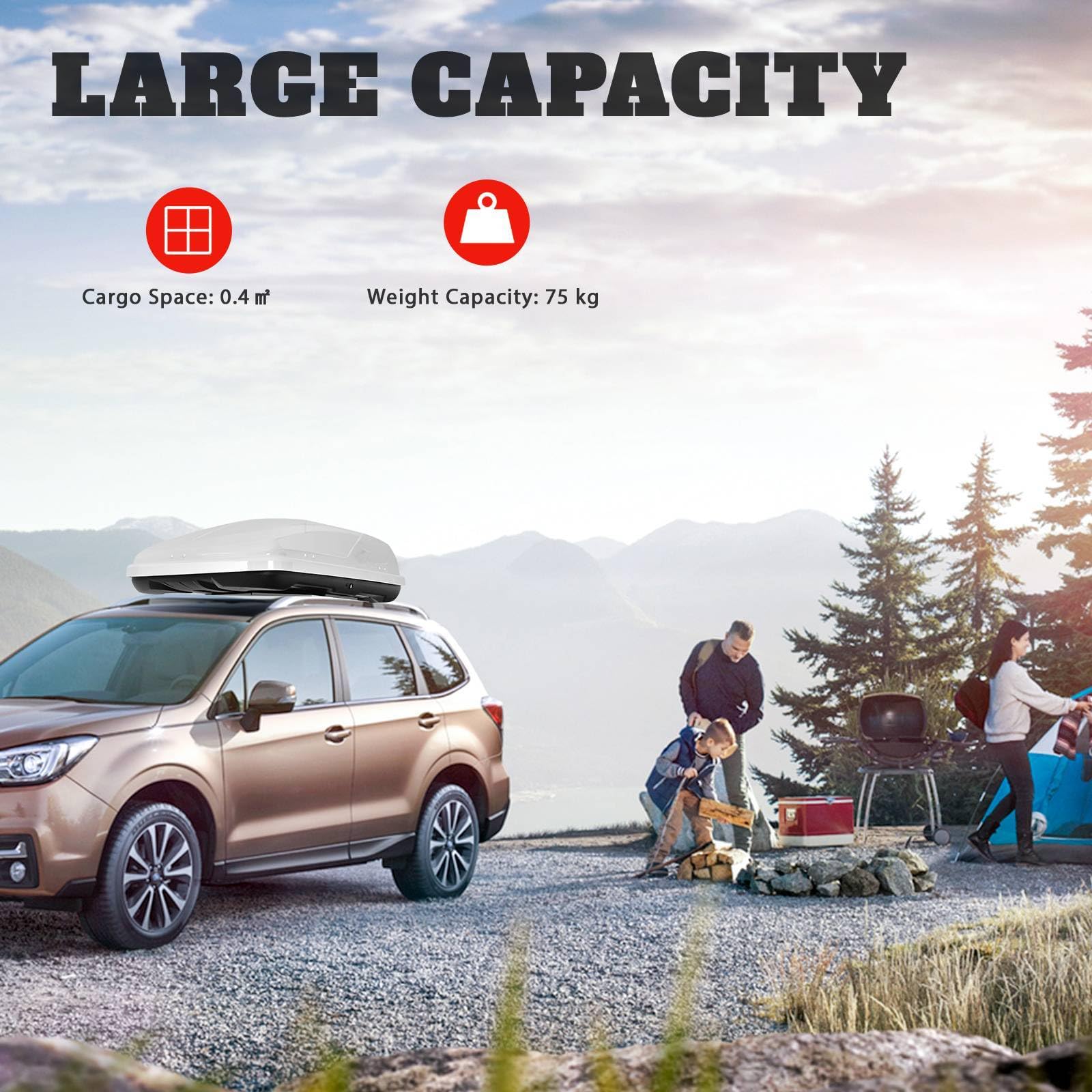 TANGZON Car Roof Box, 400L Extra-Large Car Top Roofbox with Dual Side Opening, Waterproof Hard Rooftop Cargo Carrier Storage Box for Tents Bags Luggage, Fits Most Cars (Black)