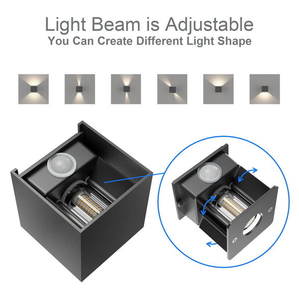 Klighten 2PCS Outdoor Wall Light with Motion Sensor, Waterproof IP54 Outside Wall Lamps with Sensor, Adjustable Beam Angle, Natural White 4000K, Dark