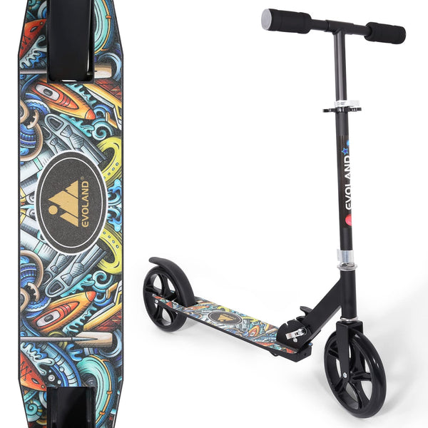 EVOLAND Kick Scooter Foldable, Adjustable Height 2 Wheels Scooter with Lightweight Aluminium Deck for Boys and Girls Teens Aged 8/9/10/11/12+