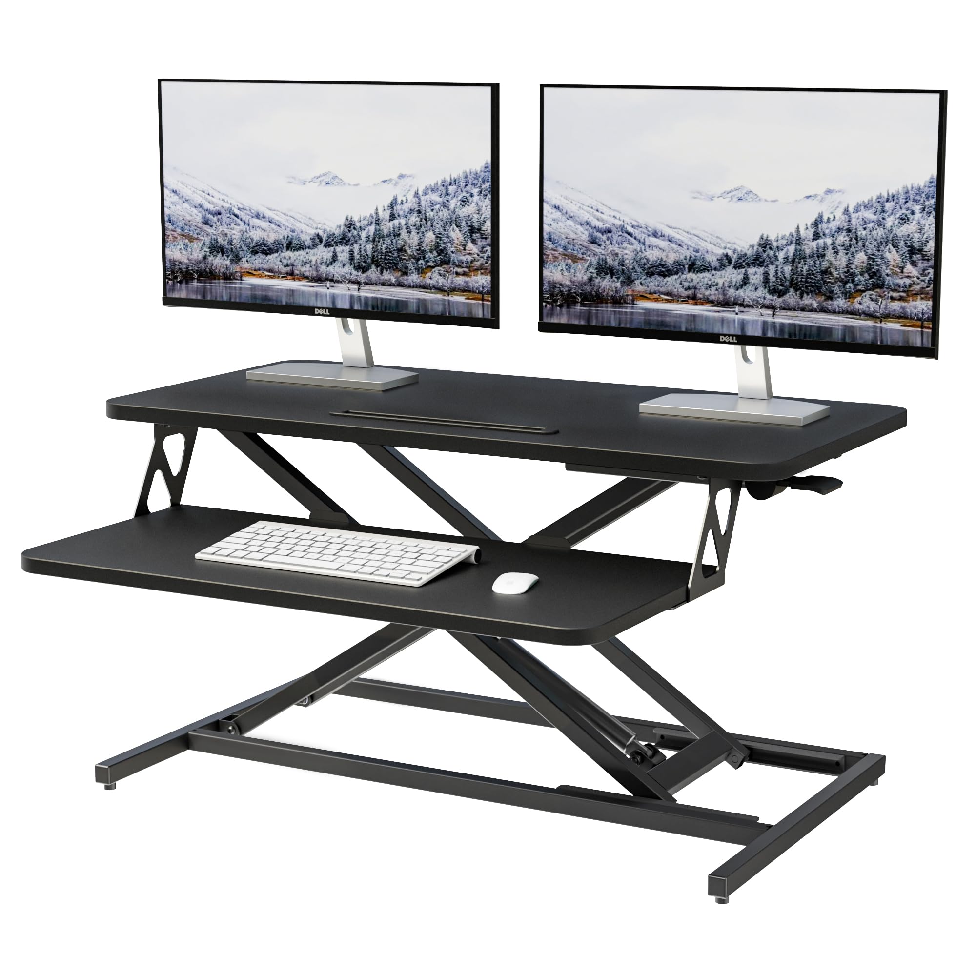 ERGOMAKER Height Adjustable Standing Desk Converter - 81cm (32 Inch) Wide Platform Tabletop Workstation - Quick Sit to Stand Desk Riser for Dual