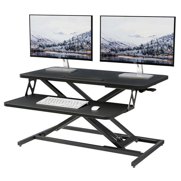 ERGOMAKER Height Adjustable Standing Desk Converter - 81cm (32 Inch) Wide Platform Tabletop Workstation - Quick Sit to Stand Desk Riser for Dual